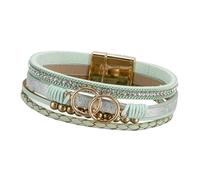 FOLODA Stilvolles Damen Armband aus mehrschichtigem geflochtenem Leder mit Kupferperlen, böhmisch inspirierter, verstellbarer Geschenk Handschmuck