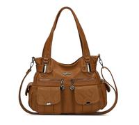 FOLOVEYA Damen Handtasche Retro wasserdichte Umhängetasche Multi-Pocket Damen Geldbörse Einkaufstasche Reise Arbeitstasche Leder PU Braun A