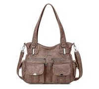 FOLOVEYA Damen Handtasche Retro wasserdichte Umhängetasche Multi-Pocket Damen Geldbörse Einkaufstasche Reise Arbeitstasche Leder PU Braun B
