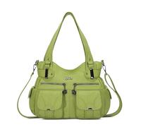 FOLOVEYA Damen Handtasche Retro wasserdichte Umhängetasche Multi-Pocket Damen Geldbörse Einkaufstasche Reise Arbeitstasche Leder PU Grün