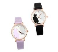 FOMIYES 2stücke Cartoon Kätzchen Quarzuhren Mode Mädchen Armbanduhren Zarte Design Umweltschutz Präzise Zeitmessung