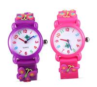 FOMIYES 2stücke Kinderuhr Schmetterlingsdekor Schöne Cartoon-Uhren Für Kleinkinder Arabische Ziffern Runde Uhr Silikonarmband Mit Schnalle Geeignet Für Jungen Und Mädchen