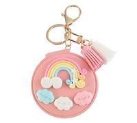 FOMIYES Kompakter Spiegel Schlüsselanhänger PU-Leder Reise Taschenspiegel Regenbogen Quaste Tasche Anhänger Kleiner Make-up Spiegel Schlüsselanhänger für Geldbörse Handtasche Mädchen Geschenk Rosa