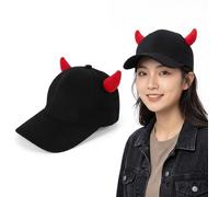 FOMIYES Teufelshörner Baseballkappe Schwarz Rot Teufel Mütze Herren Damen 6-Panel Basecap mit Hörnern Ohrenschutz Kappe Hip Hop Evil Hat Cosplay Festival