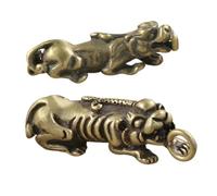 FONDOTIN 2 Stück Brass Feng Shui Pi Yao Anhänger Kleine Große Vintage Tierfigur Dekorativer Schlüsselanhänger mit Wohlstandscharakter Langlebiges DIY Schmuckaccessoire für Zuhause Büro