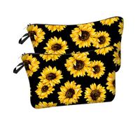FONDOTIN 2 Stück Kosmetiktaschen mit Reißverschluss Langlebige Gelbe Sonnenblumen Make up Taschen aus Polyester Handliche Kulturbeutel für Reisen Aufbewahrung von Kosmetik und