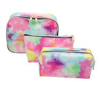 FONDOTIN 3 STÜCKE Teiliges Tie dye Kosmetiktasche Set Großer Kulturbeutel mit Henkel Tragbar Vielseitig für Reise Urlaub Business und Outdoor Praktische Schminktaschen zur Übersichtlichen