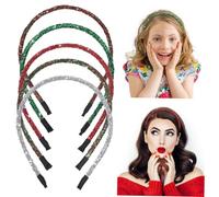 FONDOTIN 5stücke Teiliges Glitzer Stirnband Weihnachts Haarreif Glitter Haarschmuck Für Damen Mädchen Festival Party Xmas Dekoration in Rot Grün Mix