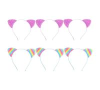 FONDOTIN 6 Stück Glitzer Katzenohren Haarreifen Pailletten Stirnband in Regenbogen flieder für Damen und Leicht Bequem Haarschonend für Party Kostümzubehör