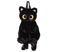 Fonowx Plüschtier Katze Rucksack, Damen Katzen Plüsch Rucksack, Niedliche Schultasche, Cute Plush Animal Cat Backpack, Plush Daypacks, Kitten Cartoon Backpack für Snack Handy Kosmetik, Schwarz