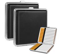 Foonii 2 Stück Zigarettenetui Leder Metall,PU Zigarettenschachtel für 20 Zigaretten,Zigarettencase mit Schnappverschluss,Edelstahl Zigarettenbox 10 * 9.5 * 1.9 cm für Hosen und Hemdtaschen(Schwarz)