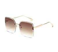 FOOOZ Modische, luxuriöse, randlose Damen-Sonnenbrille für Herren, Vintage-Designer-Sonnenbrille, quadratisch, Rottöne, UV400-Brille, C4, Einheitsgröße