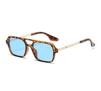 FOOOZ Retro-Doppelbrücken-Frauen-Piloten-Sonnenbrille-Mode-Rosa-Steigungs-Brillen-Trend hohle Leopard-Blau-Sonnenbrille-Mann-Sonnenbrillen,Leopard-Blau,wie das Bild