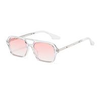 FOOOZ Retro-Doppelbrücken-Frauen-Piloten-Sonnenbrille-Mode-Rosa-Steigungs-Brillen-Trend hohle Leopard-Blau-Sonnenbrille-Männer-Sonnenbrillen, klares Steigungs-Rosa, wie das Bild