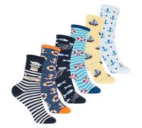 Footstar Bunte Baumwoll Basic Socken (6 Paar) mit lustigen Motiven für Mädchen & Jungen - Aqua 31-34