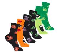 Footstar Bunte Baumwoll Basic Socken (6 Paar) mit lustigen Motiven für Mädchen & Jungen - Monster 27-30