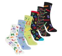 Footstar Bunte Baumwoll Basic Socken (6 Paar) mit lustigen Motiven für Mädchen & Jungen - School 31-34