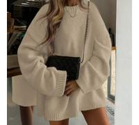 FOR BEAUTY Herbst/Winter Y2K Damen einfarbiger Rundhals Langarm Strickpullover lockerer Schnitt lässige Mode Pendeln Alltagskleidung Top