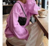 FOR BEAUTY Herbst Winter Y2K Damen Pullover Rosa Rundhals Langarm Strickpullover Lockerer Schnitt Süß Schick Lässig Dating Top