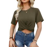 For G and PL Damen Sommer Casual Crop Top Rundhals Kurzarm Bauchfrei T-Shirt mit Twist Croptops XS-XL