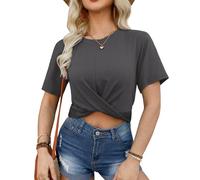 For G and PL Damen Sommer Casual Crop Top Rundhals Kurzarm Bauchfrei T-Shirt mit Twist Croptops XS-XL