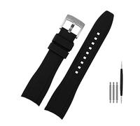 For Omega for Seiko for Rolex for Tissot Gebogenes Ende Gummiarmband 18mm 20mm 22mm Uhrenarmband Schwarz Blau Orange Armband (Color : Black silver, Size : 21mm)