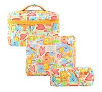 FORBELL Kosmetiktasche Set Damen, 3pcs Reise Make-up Tasche aus Baumwolle，Blume Muster schminktasche (Buntes Graffiti)