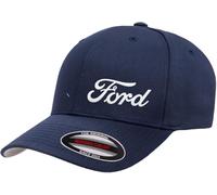 Ford Motor Co Script Logo New Side Panel Fully Embroidered Flexfit 6277 Athletic Baseball Fitted Hat Cap, Marineblau, 7 1/8 / 7 5/8