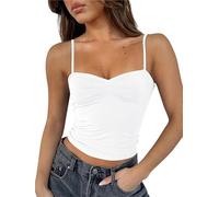 ForeFair Y2K ärmelloses Bauchfreies Tanktop für Damen, Y2K, rückenfrei, Spaghettiträger, plissiert, Bustier, Camis zum Ausgehen, Weiss/opulenter Garten, Klein