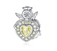 FOREVER QUEEN Damen Charms Engelsflügel Charme Liebe Herz Anhänger 925 Sterling Silber Charms Geburtsstein Anhänger für Armbänder und Halsketten