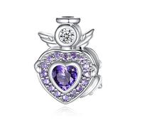 FOREVER QUEEN Damen Charms Engelsflügel Charme Liebe Herz Anhänger 925 Sterling Silber Charms Geburtsstein Anhänger für Armbänder und Halsketten