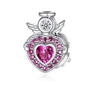 FOREVER QUEEN Damen Charms Engelsflügel Charme Liebe Herz Anhänger 925 Sterling Silber Charms Geburtsstein Anhänger für Armbänder und Halsketten