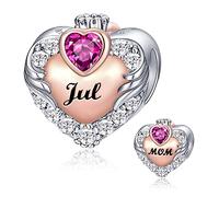 FOREVER QUEEN Mom Herz Charms Anhänger 925 Sterling Silber Charms Mutter Geburtsstein Charm für Armband Halskette