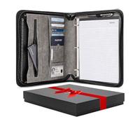 Forevermore Portfolios Padfolio Binder - Professionelles Reise-Organizer-Etui aus Kunstleder für Tablet, Dokumente, Reißverschluss, herausnehmbarer 3-Ring-Notizblock - Grau