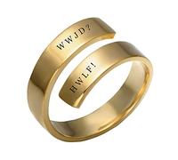 ForeverWill Edelstahl 18 Karat Vergoldet WWJD Ring für Frauen Männer Einstellbar What Would Jesus Do He Love Frist HWLF Christus Vertrauen Wickeln Manschette Christ Jubiläum Schmuck Geschenke lieben