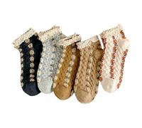 FORJMMP Vintage Floral Ankle Socks with Cute Lace Cuff Combed Cotton Socks for Women, 5 Paar, Set B, 37-42 EU