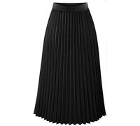 FORKIS Röcke Elegant Lange Röcke Damen Solid Plissee Elegant Elastische Taille Maxirock Schwarz Rock, a, 44