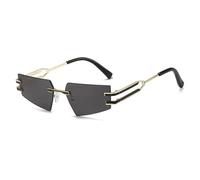 FORLUZ Randlose Retro-Sonnenbrille für Damen und Herren, Punk-Metall, rahmenlose Brille, UV400 (C1Gold-Schwarz)