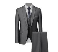 Formale 3-teilige Herren Anzug Set mit 1 Knopf Slim Hochzeit Moking Anzüge Revers, Stilvolle Business Party Blazer Weste Hose (Dunkelgrau, XL)