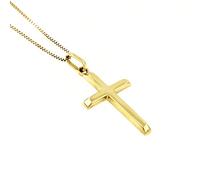 forme di Lucchetta - 14 karat Gold Halskette mit glänzendem Kreuz, Echtgoldkette Damen 585 Gelbgold, Venezianerkette 45 cm