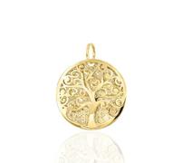 forme di Lucchetta - Baum des Lebens Anhänger in 14K Gelbgold mit Diamant-effekt Medaille, Durchmesser 17mm, Goldanhänger Damen Mädchen 585 Echtgold für Kette (bis zu 4 mm) - hergestellt in Italien