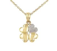 forme di Lucchetta - Halskette mit Kleeblatt Anhänger Glücksbringer mit Diamantstaub aus 9 Karat Gelbgold, Goldkette Damen 375 Echtgold 45 cm