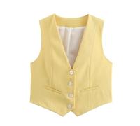 Formelle Anzugweste für Damen 2024, Knopfleiste, ärmellos, lässig, Business, Arbeit, Büro, Weste, kurze Weste, gelb, M