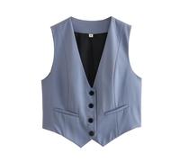 Formelle Anzugweste für Damen 2024, Knopfleiste, ärmellos, lässig, Business, Arbeit, Büro, Weste, kurze Weste, grau-blau, S