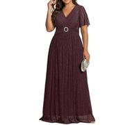 Formelle Kleider in Übergröße - Hochzeitsgäste-Abendkleid, glitzernde Pailletten, Glitzer, Abschlussball, Gala-Ball, Maxikleid mit kurzen Ärmeln, Burgunderrot lila, 54 Mehr
