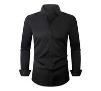 Formelles Hemd Herren Casual Mode Einfarbig Hochzeit Langärmeliges Shirt Klassisch Elastizität Business Arbeit Shirts L-Black M