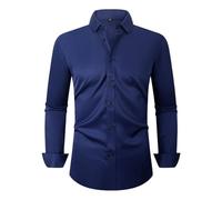 Formelles Hemd Herren Casual Mode Einfarbig Hochzeit Langärmeliges Shirt Klassisch Elastizität Business Arbeit Shirts J-Navy M