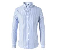 Formelles Hemd Herren Regular Fit Casual Mode Gestreift Langärmeliges Shirt Klassisch Elastizität Business Arbeit Shirts C-Light Blue M