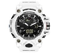 Forrader Herren Militär-Uhren Outdoor Sport Uhren für Herren Wasserdicht Taktische Armee Armbanduhr Multifunktion LED Alarm Stoppuhr Digital Analog Uhren, weiß / schwarz, Riemen