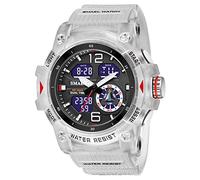 Forrader Uhren für Herren Outdoor Sport Digital Uhr Taktische Armee Armbanduhr LED Stoppuhr Dual Display Wasserdicht Militär Herren Armbanduhren, Transparentweiß, Riemen